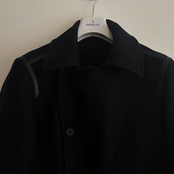 $800 AllSaints Salter Navy Wool Pea Coat Leather Trim- Medium - Picture 3 of 14